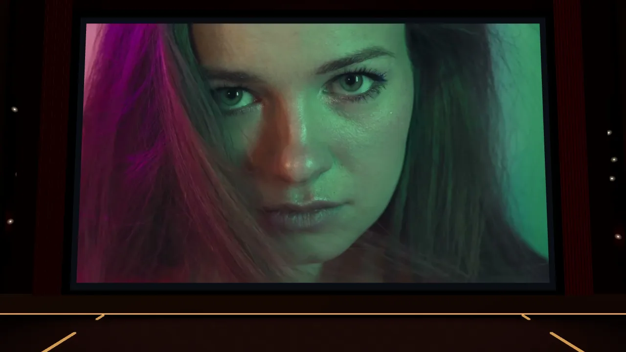 A private cinema seen from the seats, with a converted 3D film on the screen